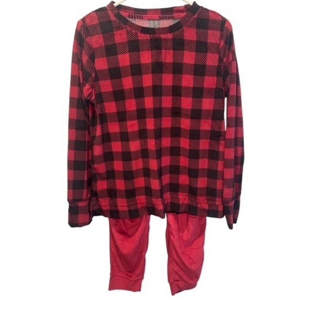 Cuddl Duds Women Red Buffalo Plaid Pajama 2 Piece Set Fleece Joggers PM NEW